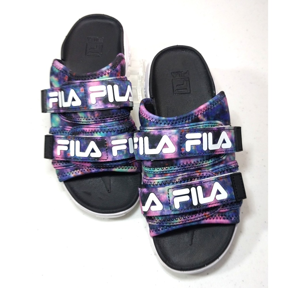 Fila Disruptor Bold Slides W Sz 6 Double Strap Tie Dye Purple Platform Sandals